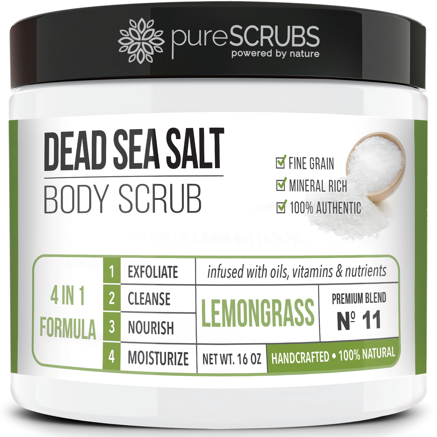 Lemongrass Body Scrub / Dead Sea Salt / Premium Blend #11