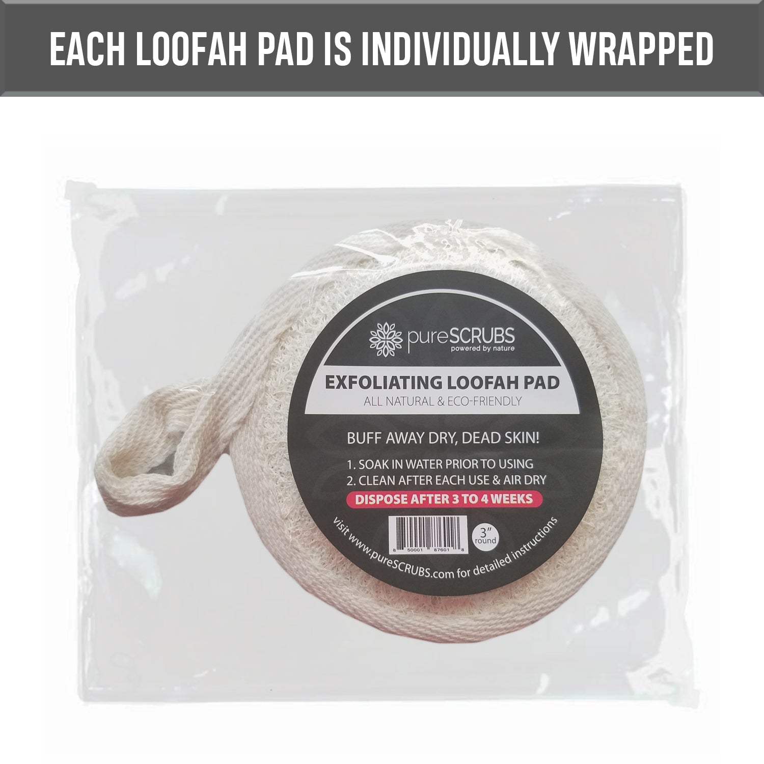 Exfoliating Loofah Pad With Handle 3 Inch Round (5 pack)