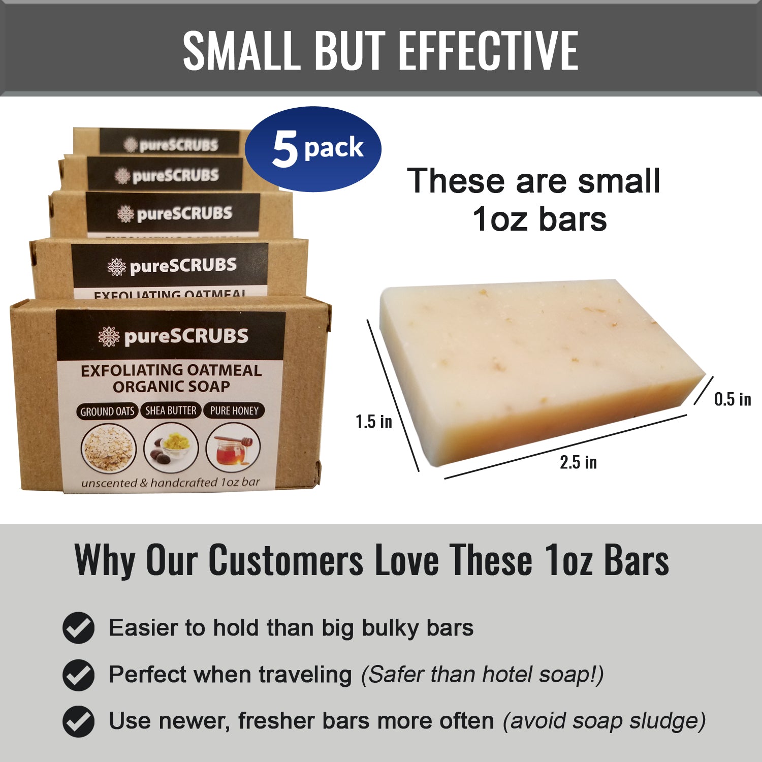 Exfoliating Oatmeal Organic Soap 1-oz Bar  (5 pack)