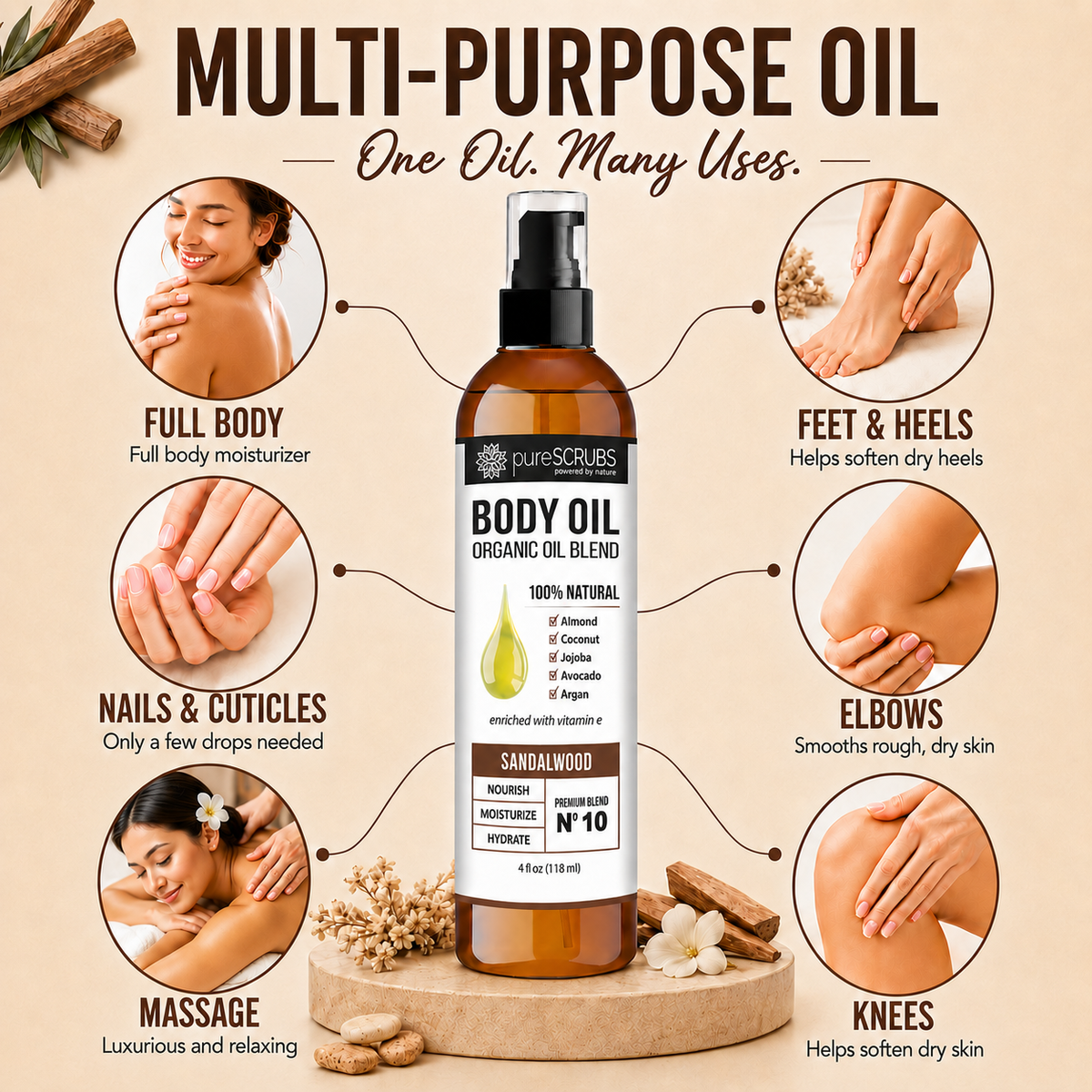 Sandalwood Body Oil / Ultra Moisturizing / Premium Blend #10