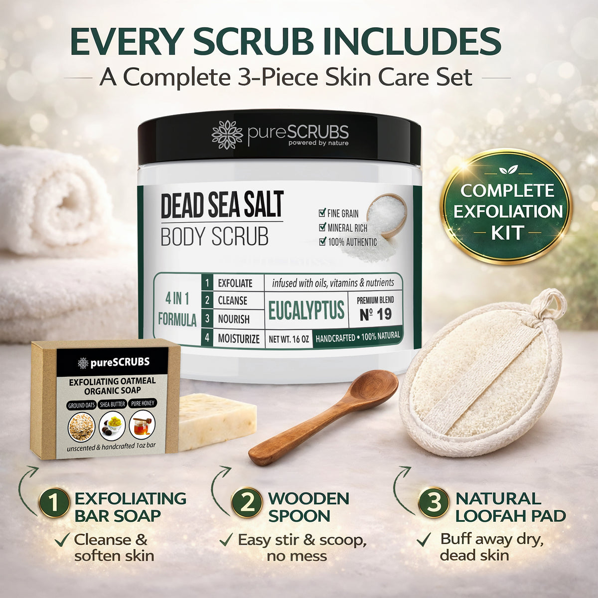 Eucalyptus Body Scrub / Dead Sea Salt / Premium Blend #19