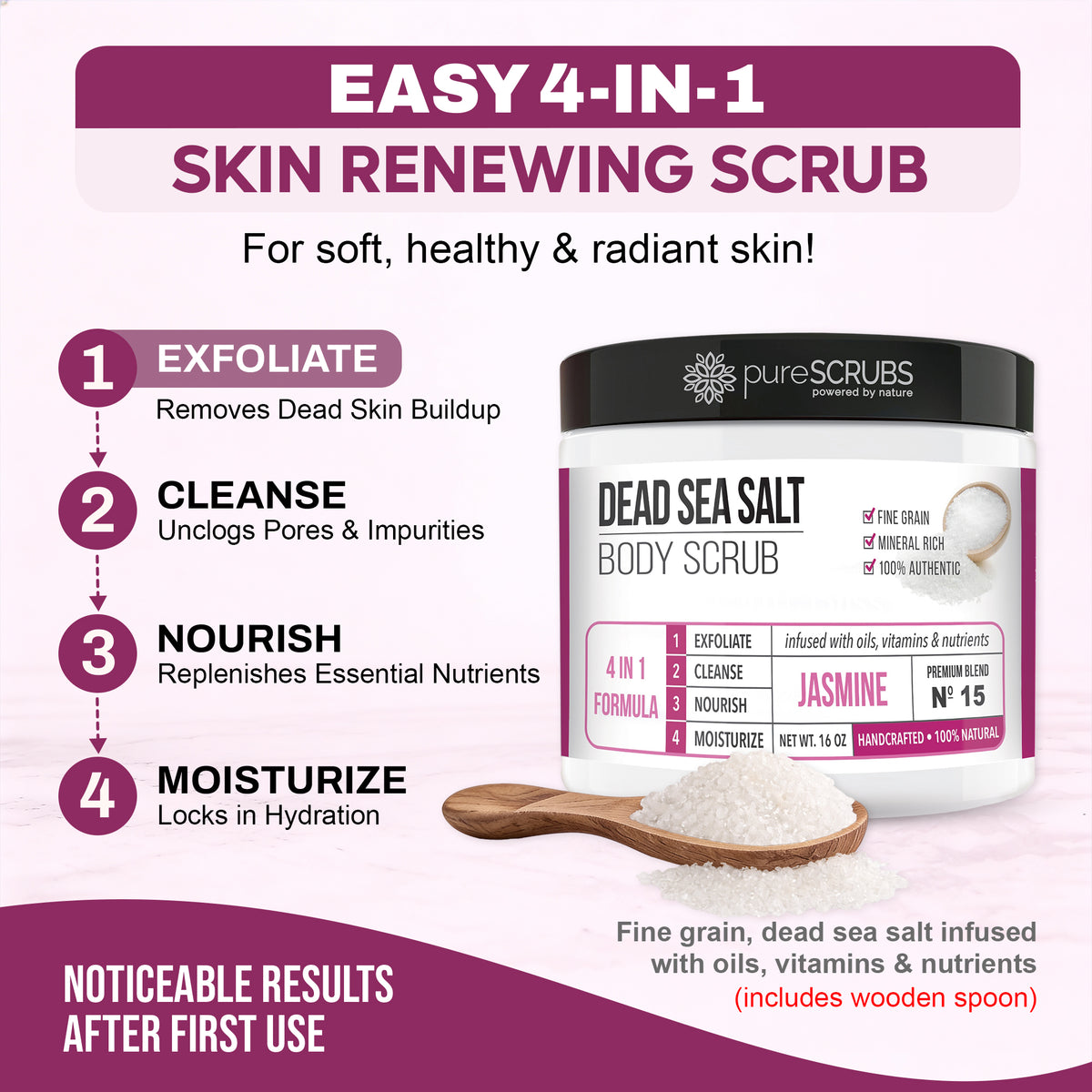Jasmine Body Scrub / Dead Sea Salt / Premium Blend #15