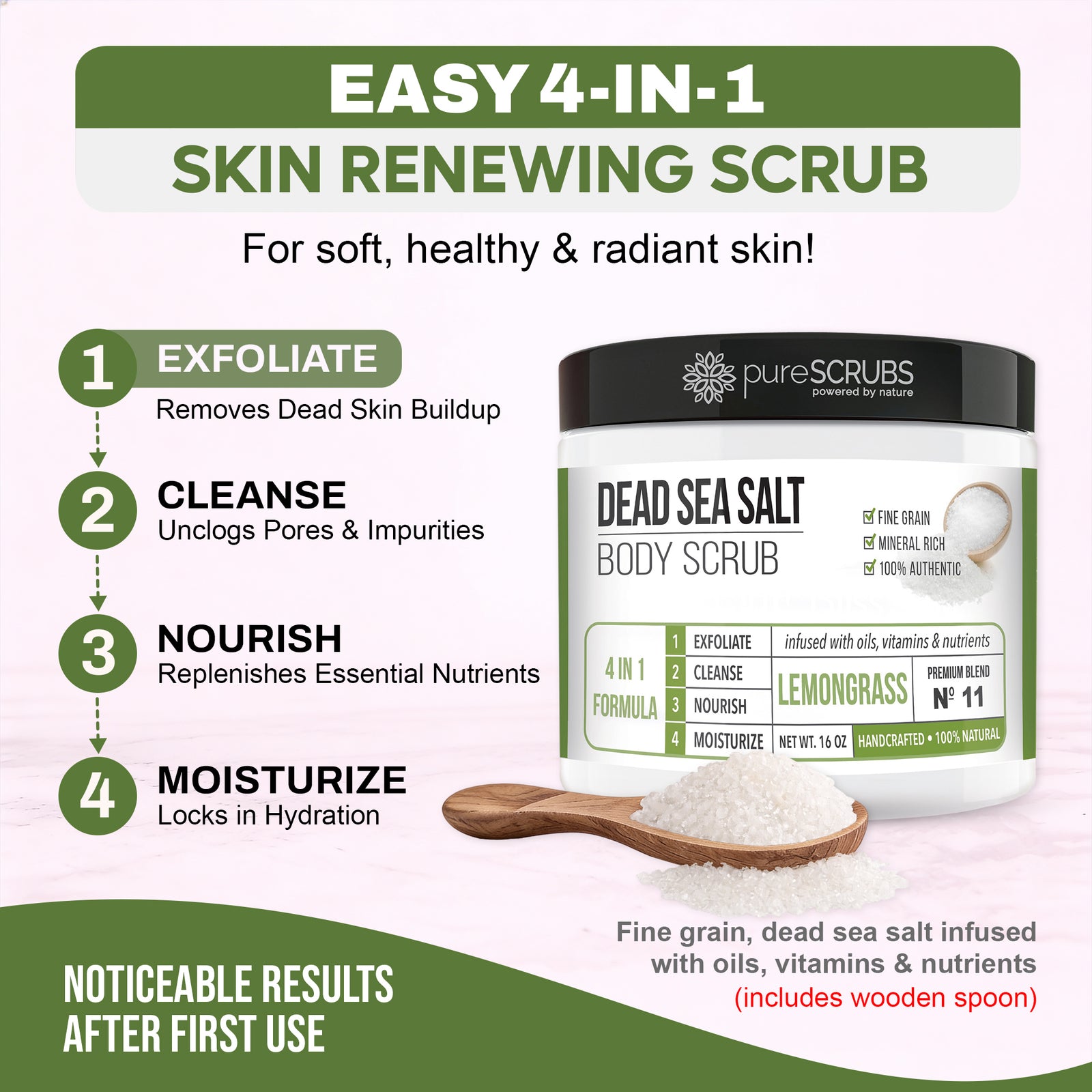Lemongrass Body Scrub / Dead Sea Salt / Premium Blend #11