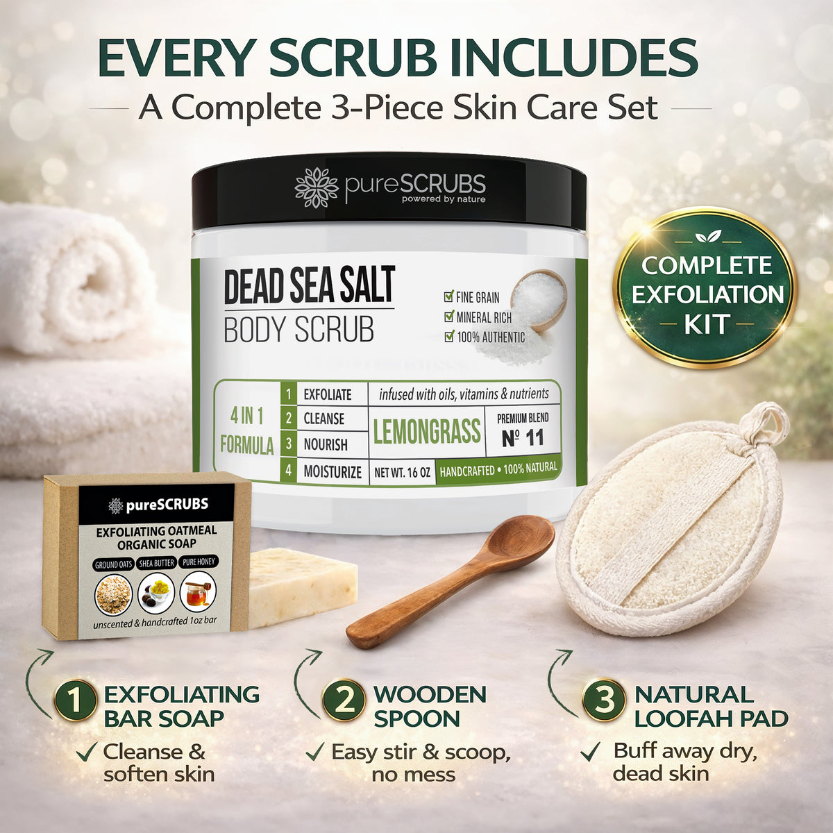 Lemongrass Body Scrub / Dead Sea Salt / Premium Blend #11