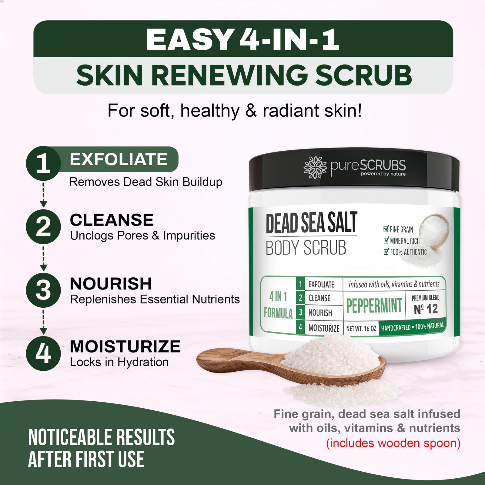 Peppermint Body Scrub / Dead Sea Salt / Premium Blend #12