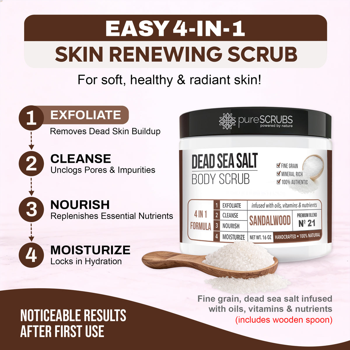 Sandalwood Body Scrub / Dead Sea Salt / Premium Blend #21