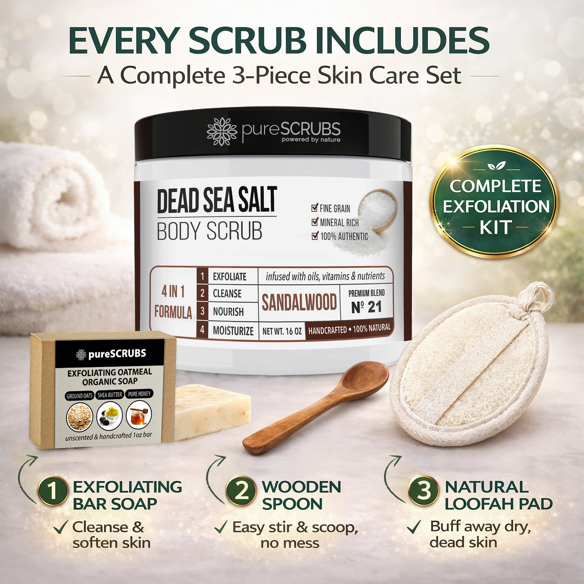 Sandalwood Body Scrub / Dead Sea Salt / Premium Blend #21