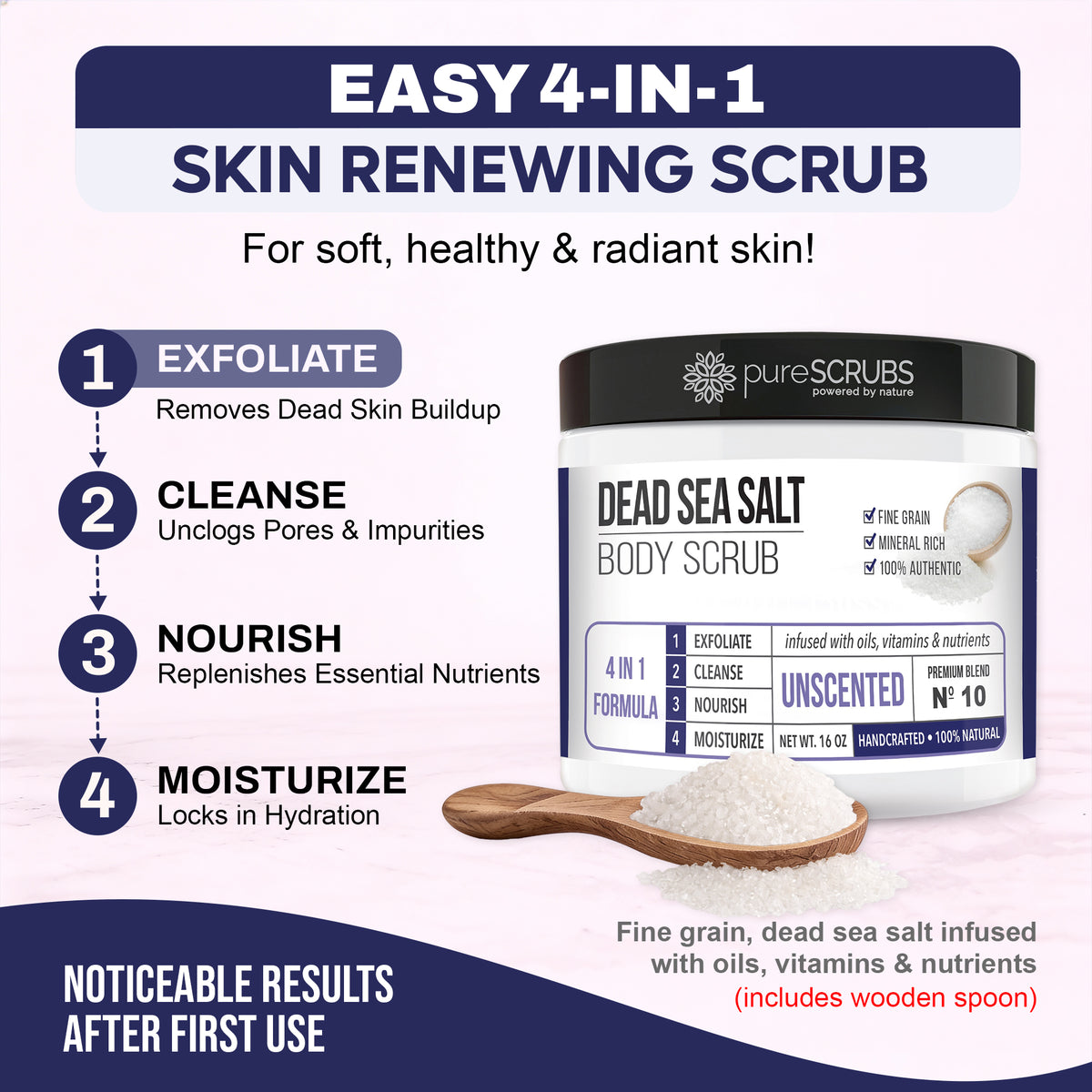 Unscented Body Scrub / Dead Sea Salt / Premium Blend #10
