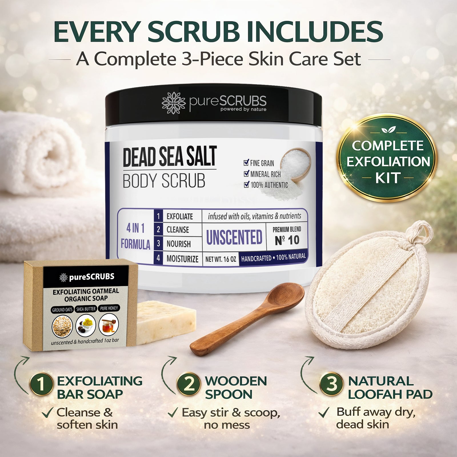 Unscented Body Scrub / Dead Sea Salt / Premium Blend #10