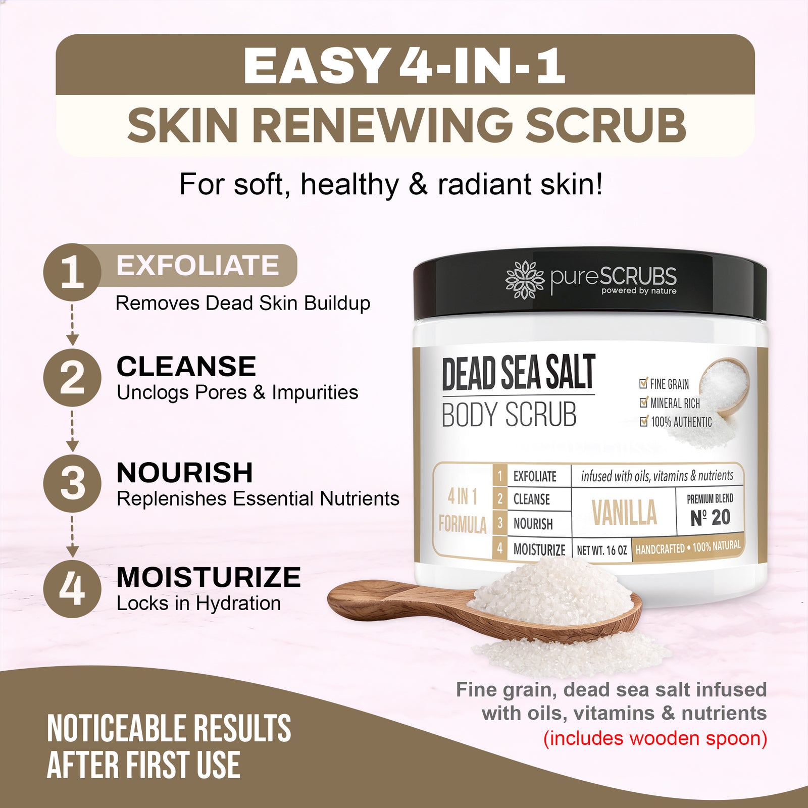 Vanilla Body Scrub / Dead Sea Salt / Premium Blend #20
