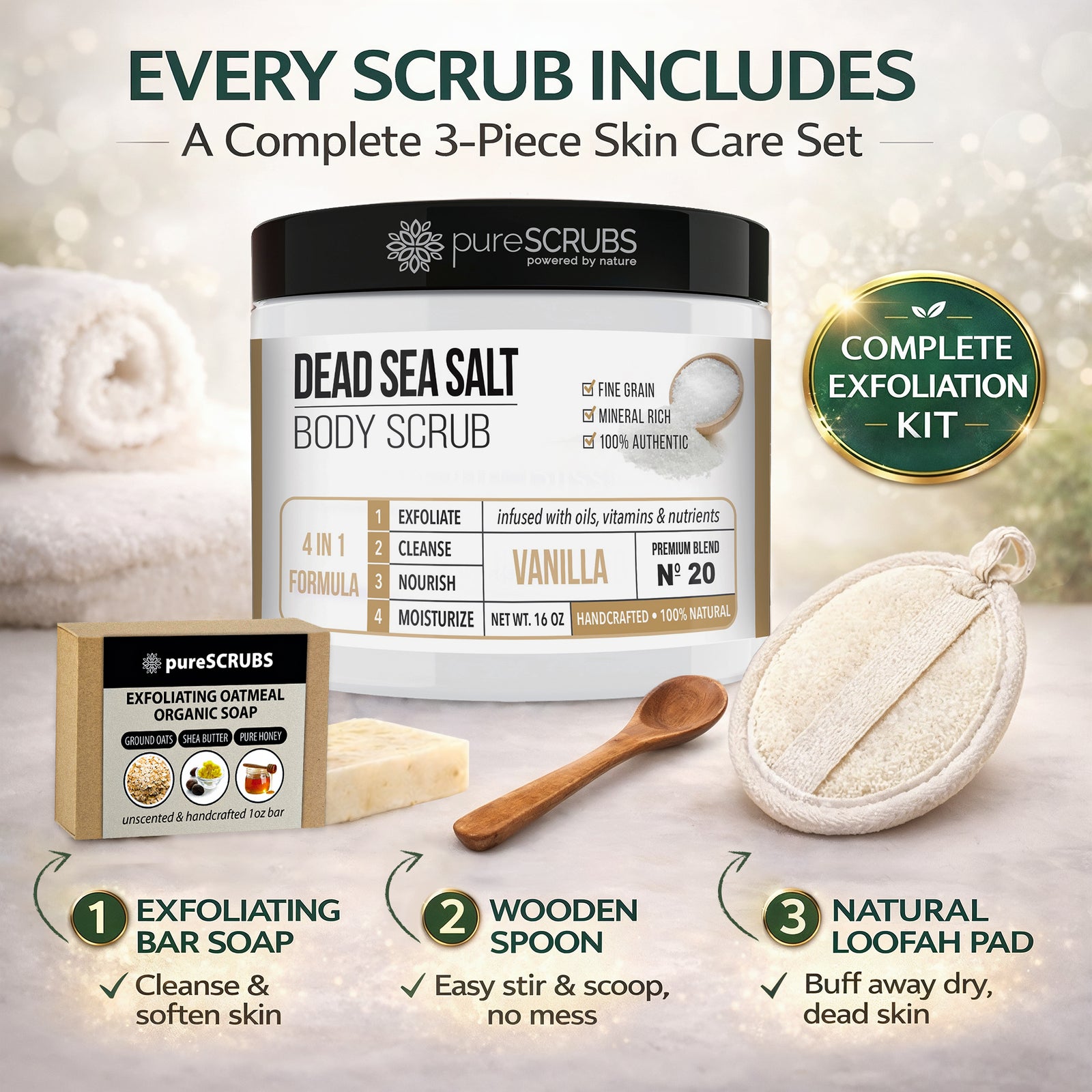 Vanilla Body Scrub / Dead Sea Salt / Premium Blend #20