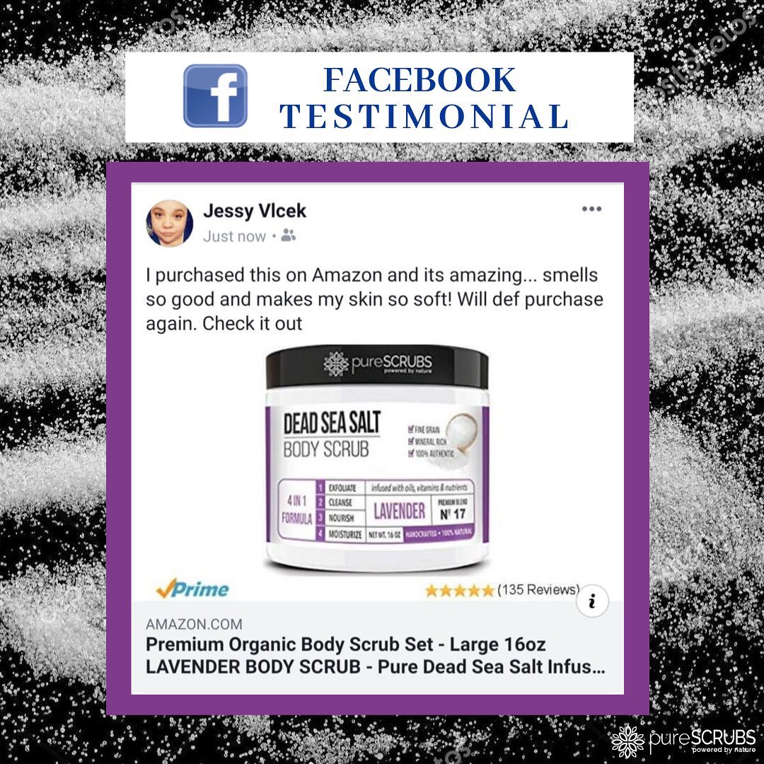 pureSCRUBS Dead Sea Salt Lavender Scrub Review "by Jessy Vicek - I purchased this on Amazon and its amazing...smells so good and makes my skin so soft!  Will def purchase again.  Check it out"