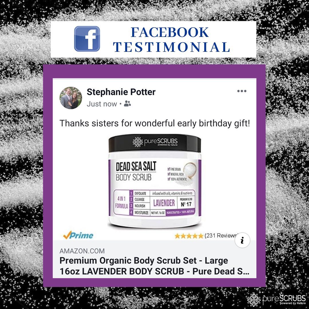 pureSCRUBS Dead Sea Salt Lavender Scrub Review "by stephanie potter - thanks sisters for wonderful early birthday gift"