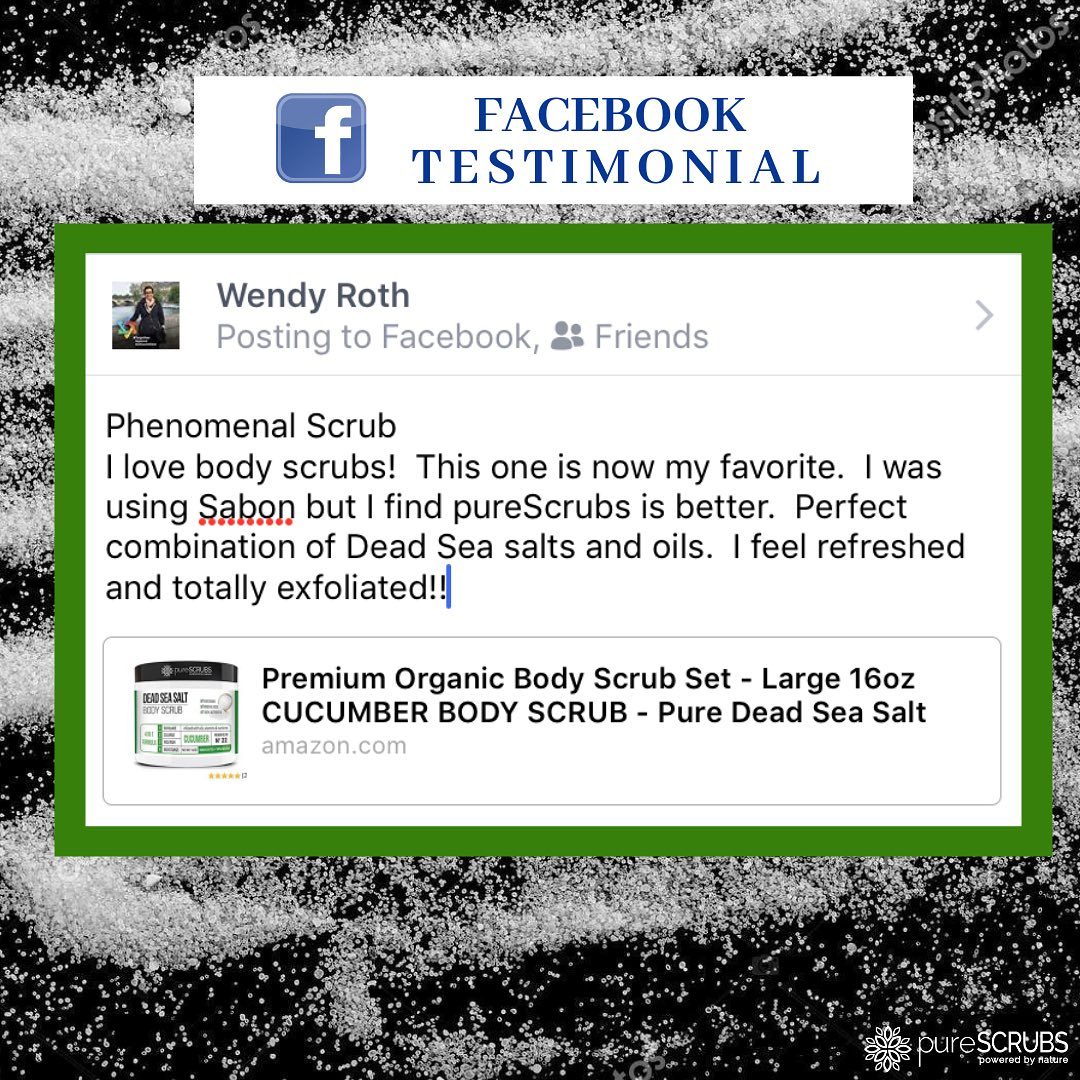 pureSCRUBS Dead Sea Salt Cucumber Scrub Review "by Wendy Roth - Phenomenal Scrub, I love body scrubs!  This one is now my favorite.  I was using Sabon but I find pureSCRUBS is better.  Perfect combination of Dead Sea salts and oils."