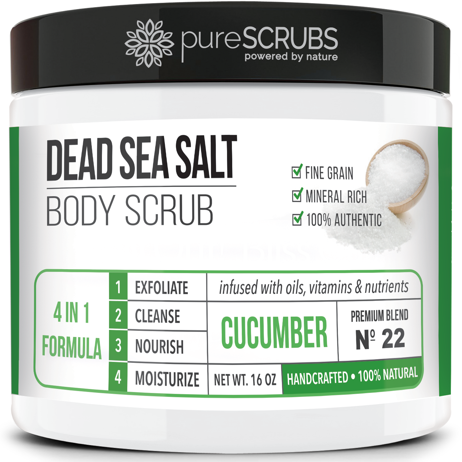 Cucumber Body Scrub / Dead Sea Salt / Premium Blend #22