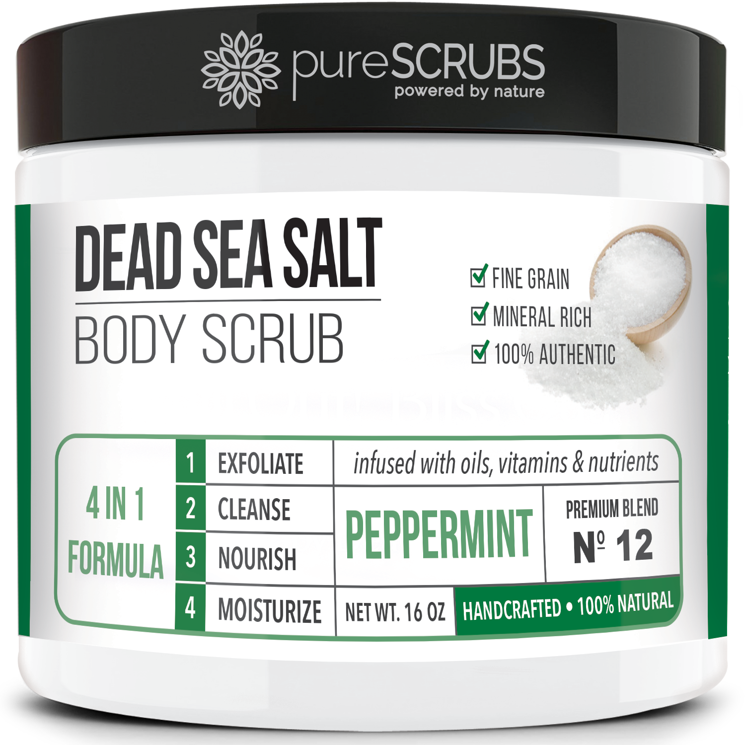 Peppermint Body Scrub / Dead Sea Salt / Premium Blend #12