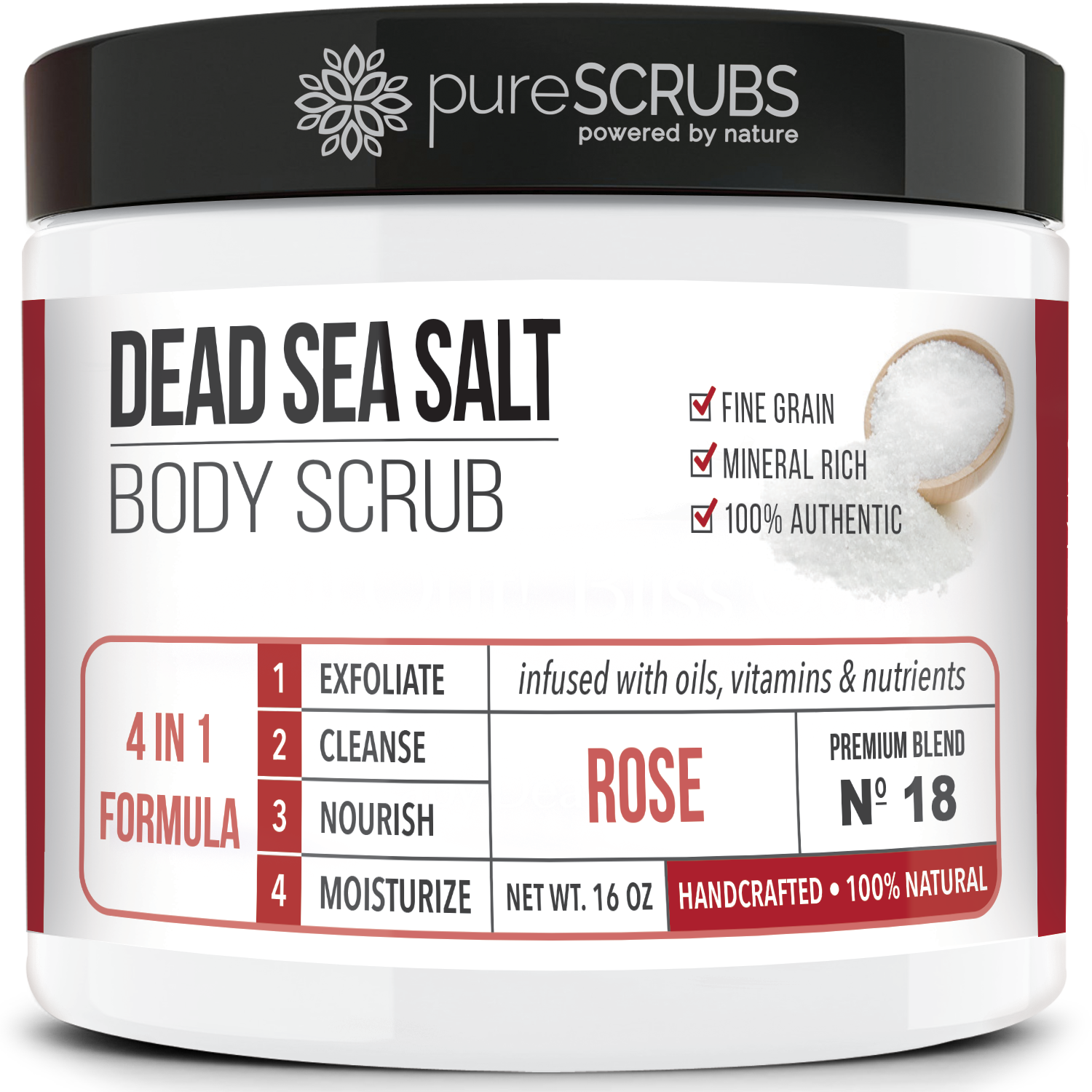 Rose Body Scrub / Dead Sea Salt / Premium Blend #18