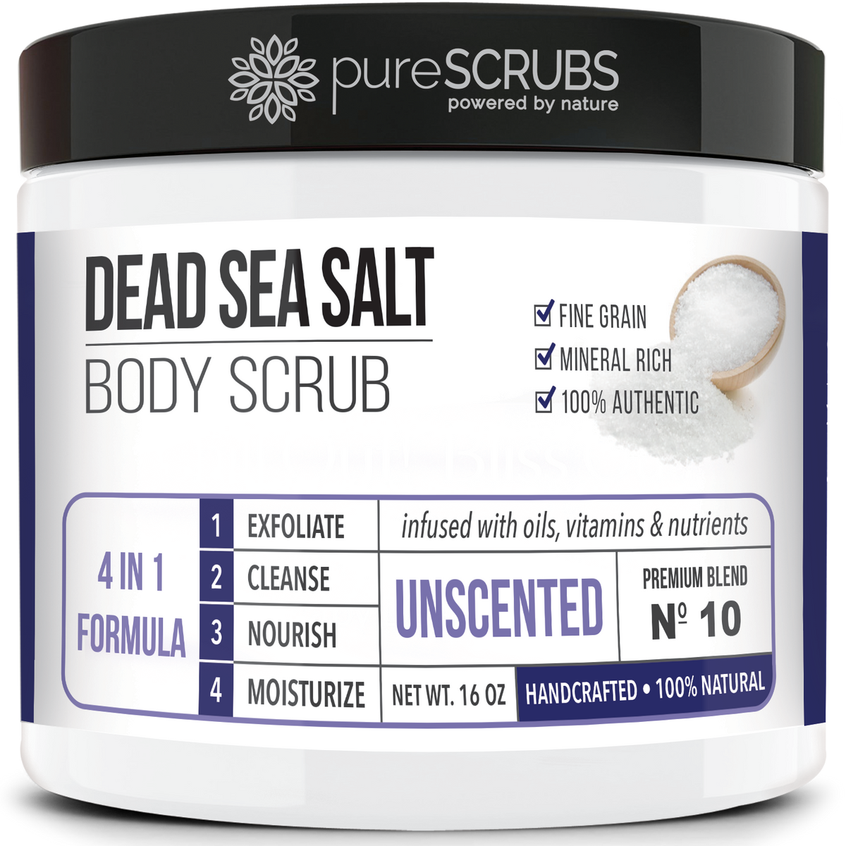 Unscented Body Scrub / Dead Sea Salt / Premium Blend #10