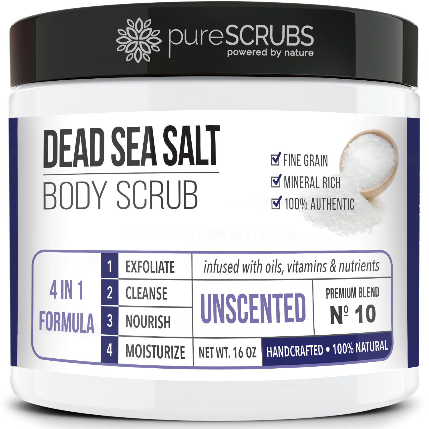 Unscented Body Scrub / Dead Sea Salt / Premium Blend #10