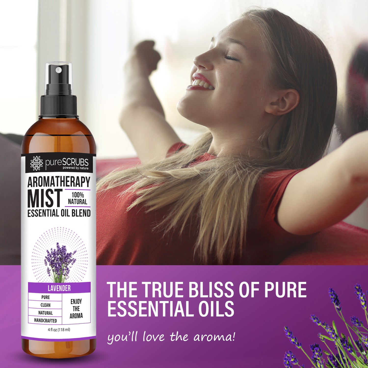 Lavender Aromatherapy Mist - 100% Natural Essential Oil Blend for Room, Body, Linens