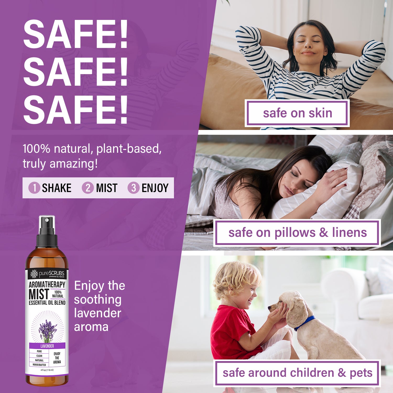 Lavender Aromatherapy Mist - 100% Natural Essential Oil Blend for Room, Body, Linens