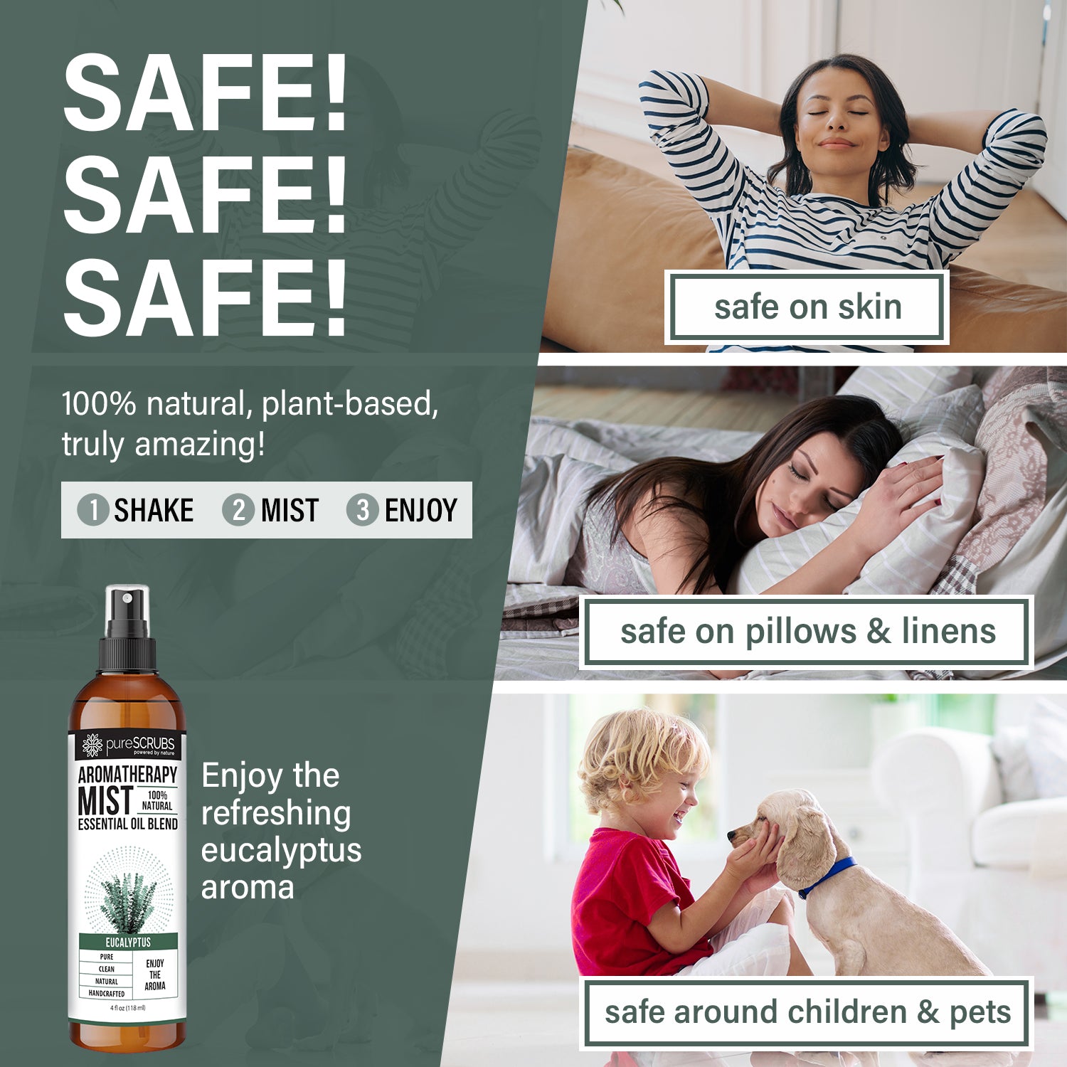 Eucalyptus Aromatherapy Mist - 100% Natural Essential Oil Blend for Room, Body, Linens