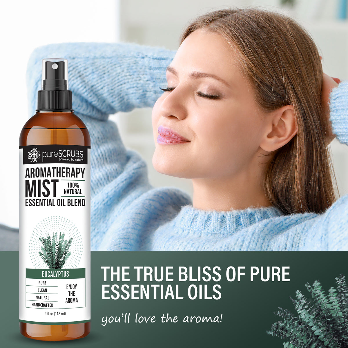 Eucalyptus Aromatherapy Mist - 100% Natural Essential Oil Blend for Room, Body, Linens