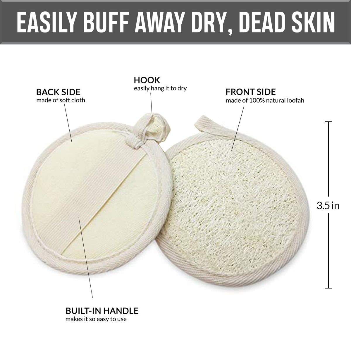 Exfoliating Loofah Pad With Handle 3 Inch Round (5 pack)