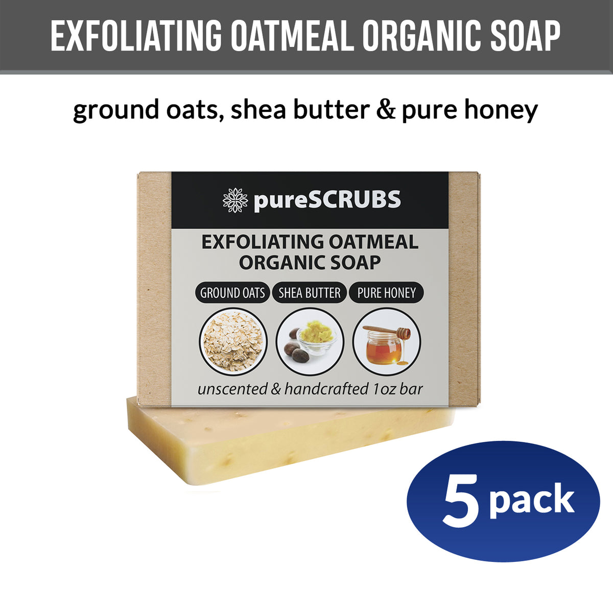 Exfoliating Oatmeal Organic Soap 1-oz Bar  (5 pack)